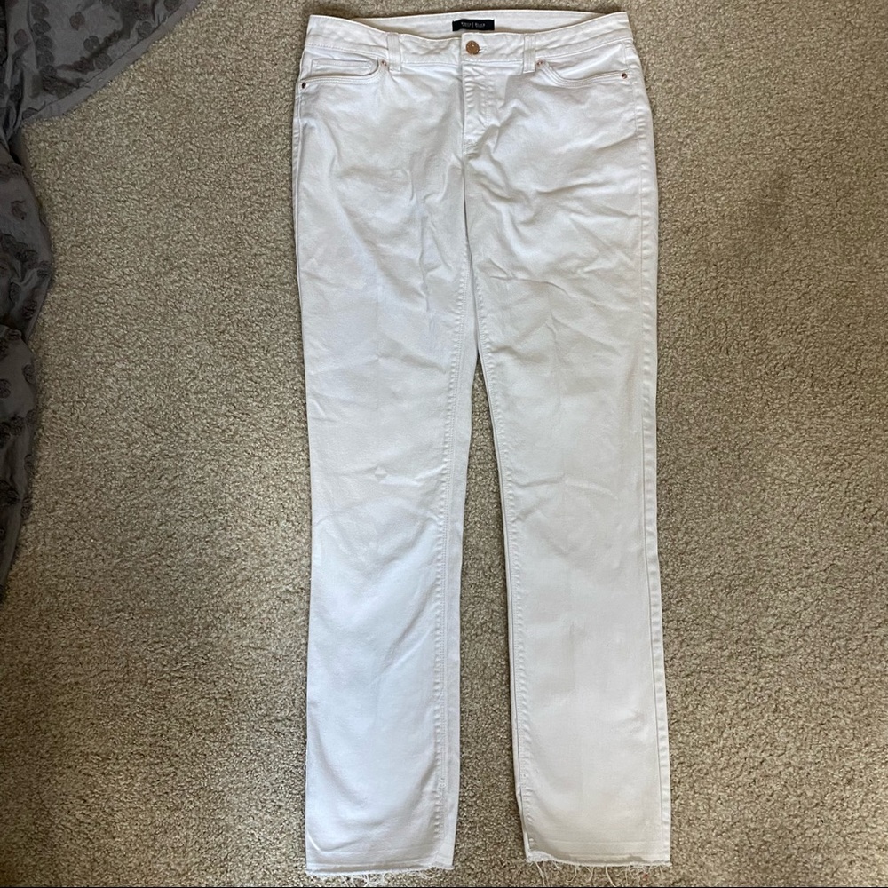 White House Black Market Slim White Jeans with Frayed Hem
